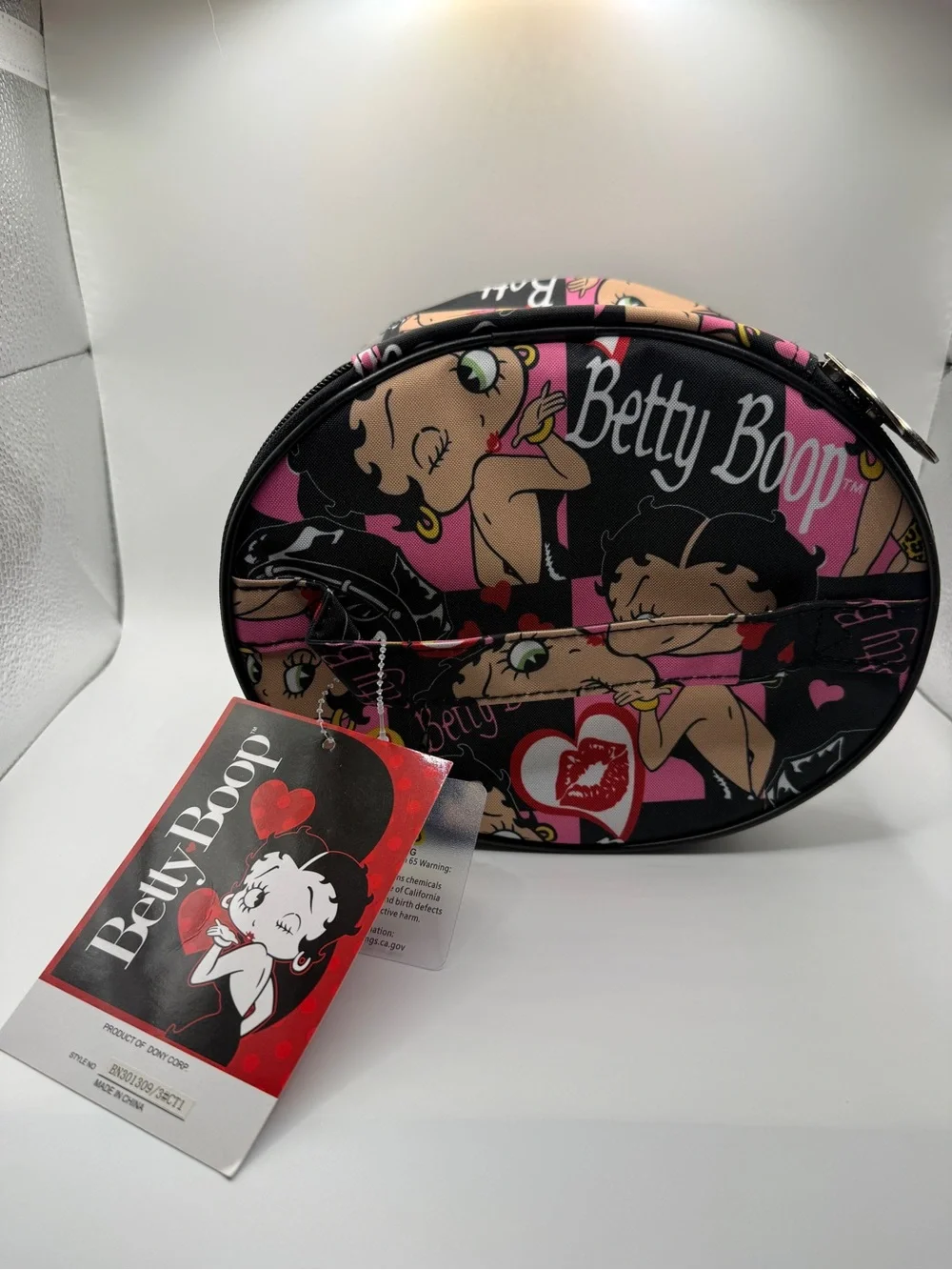 Betty Boop Clear Travel Pouch in Black and Pink Cartoon Print